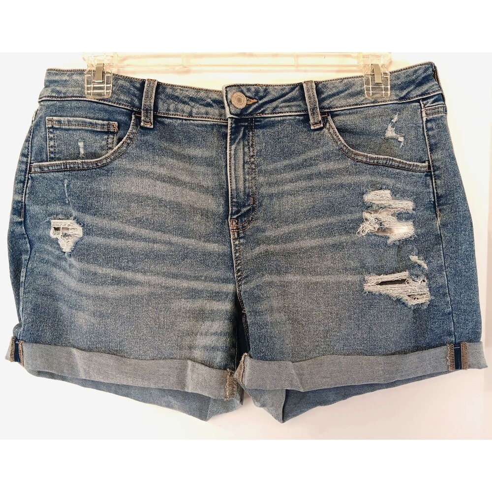 Y2K Denim Micro Midi Shorts Wn 16 Distressed Stretch Jean Low Rise Whiskers